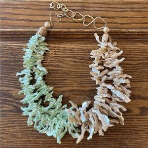 Vintage Faux Coral Branch Statement Necklace 2 Tone Boho Beach Bib